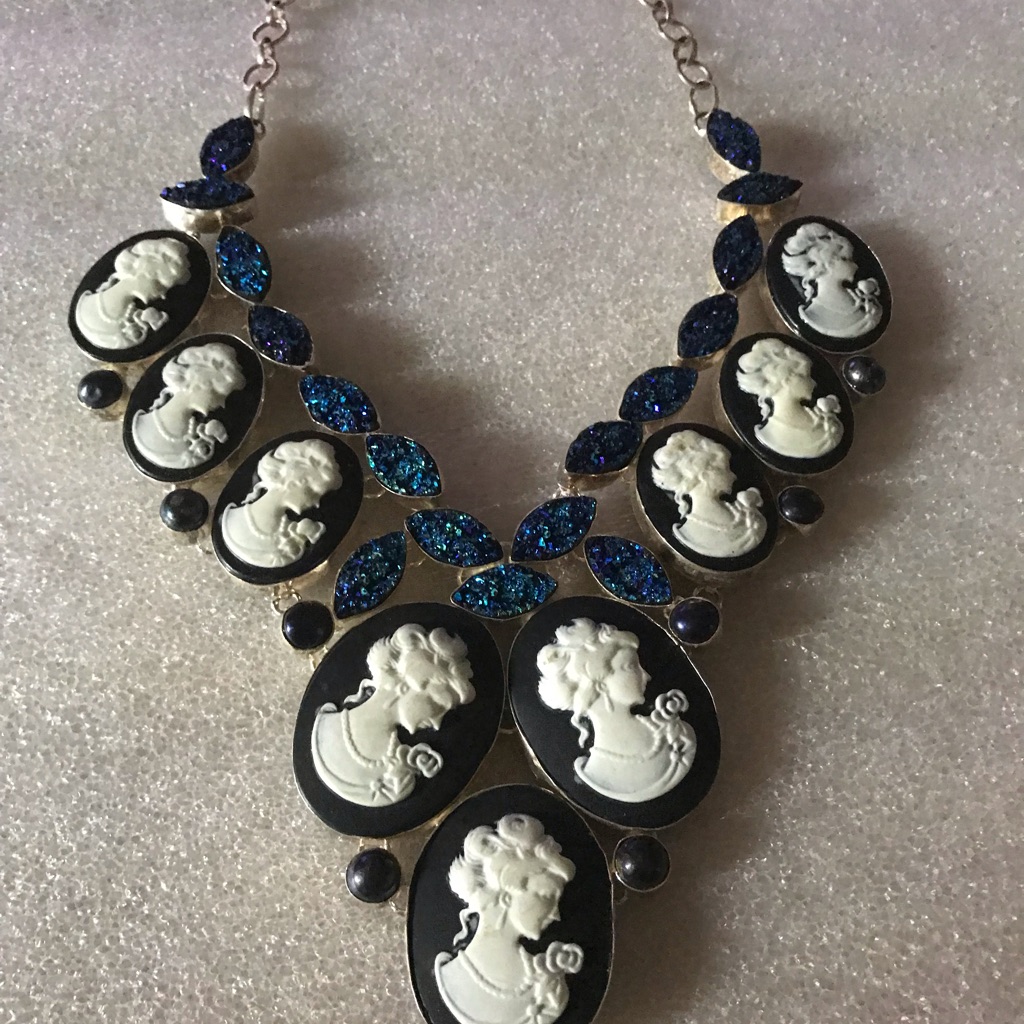Elegant 925 Black Cameo And Titanium Necklace 280$